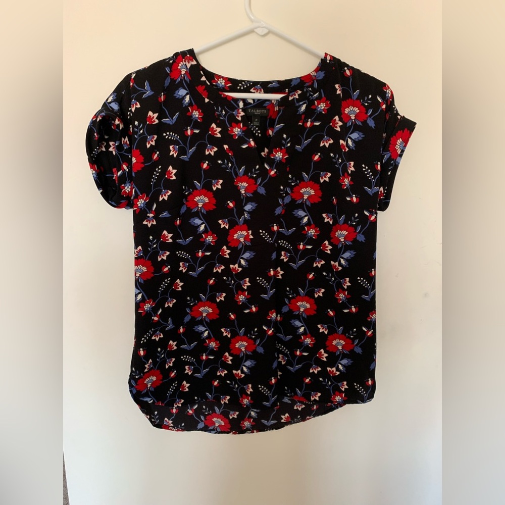 Roll-Cuff Floral Blouse